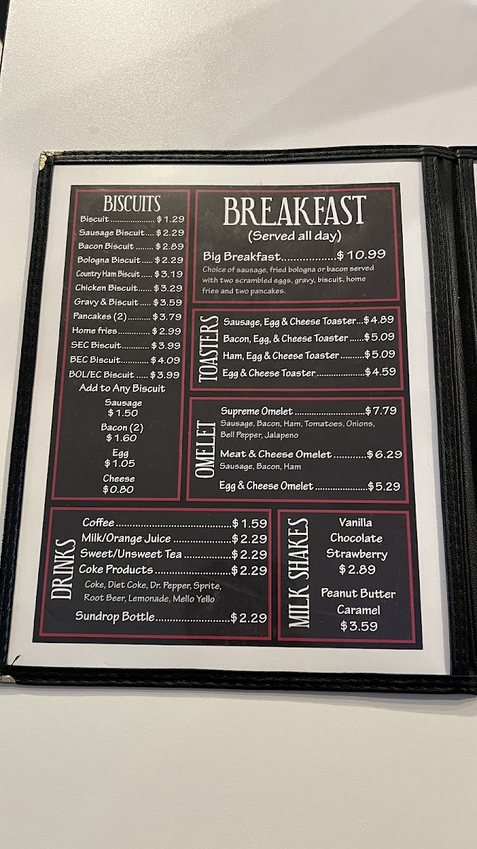 The Barn menu board