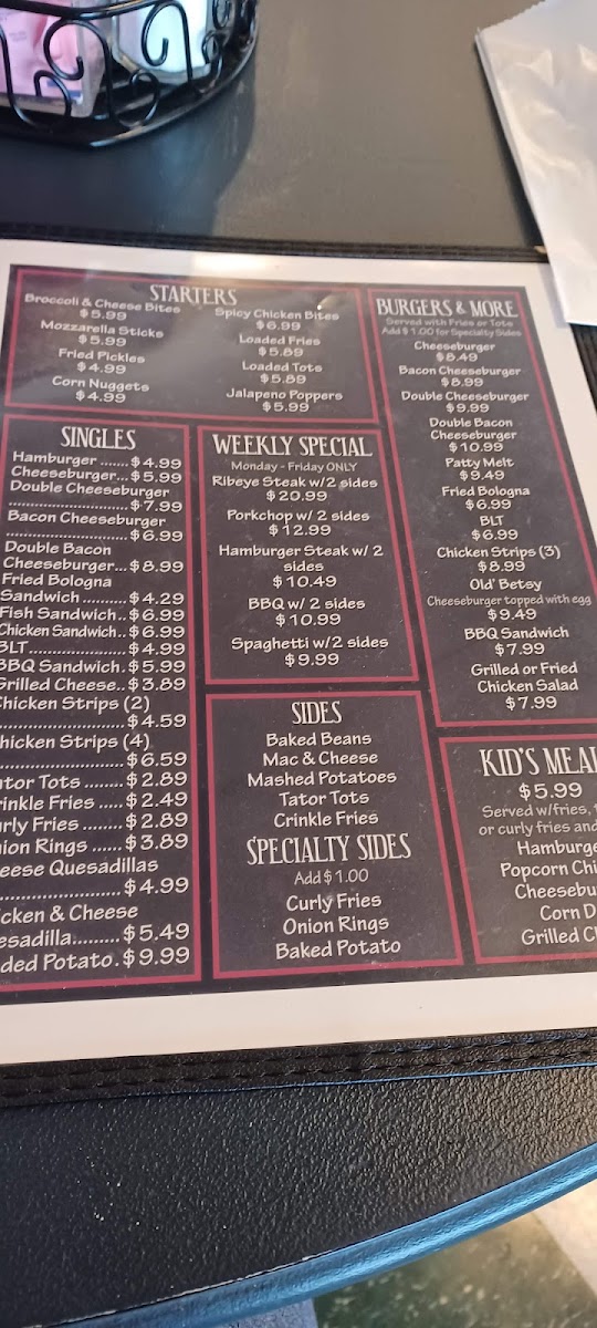 The Barn menu board