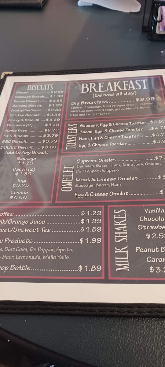 The Barn menu board