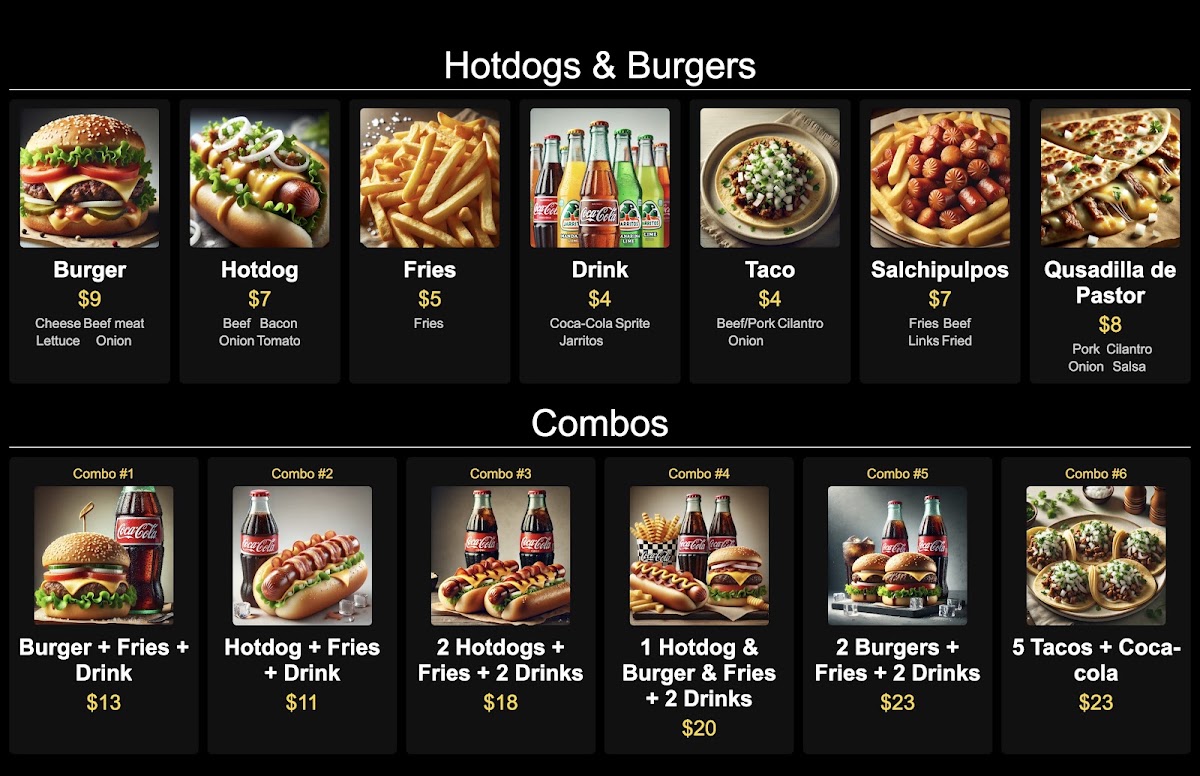 WoW Hotdogs & Burgers menu board