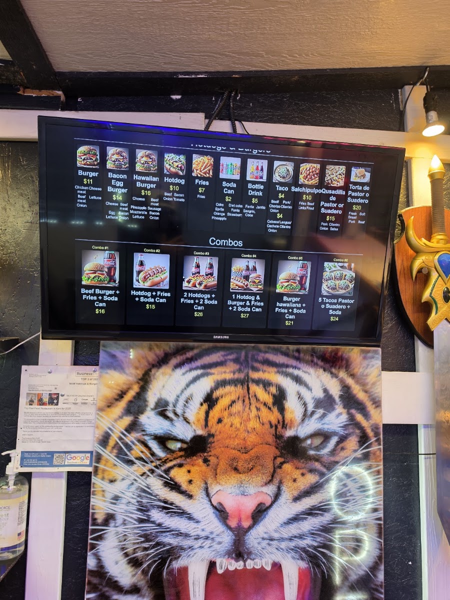 WoW Hotdogs & Burgers menu board