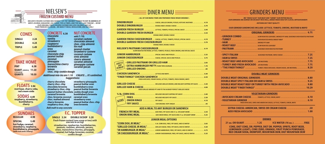 Nielsen's Frozen Custard menu board