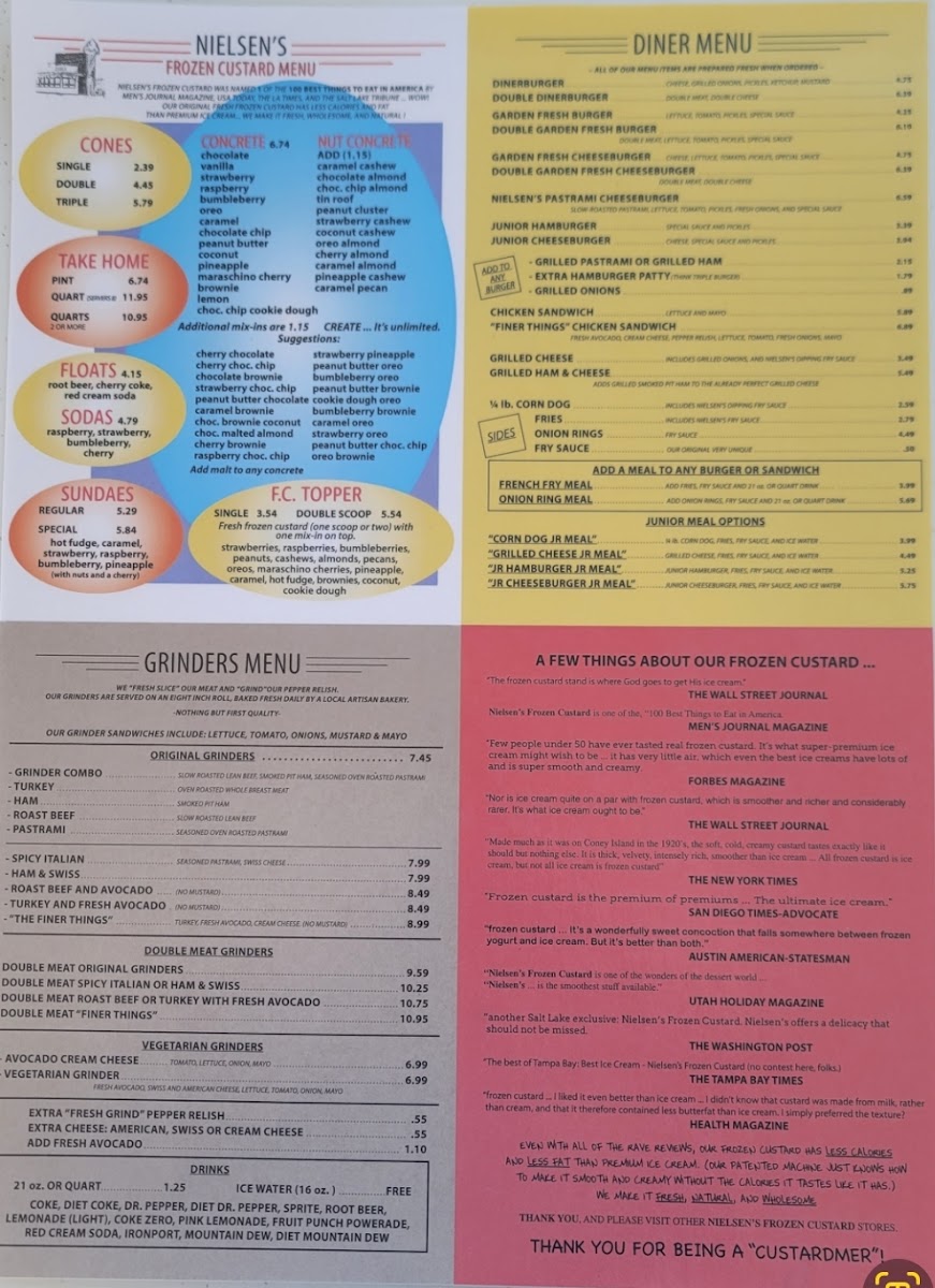 Nielsen's Frozen Custard menu board