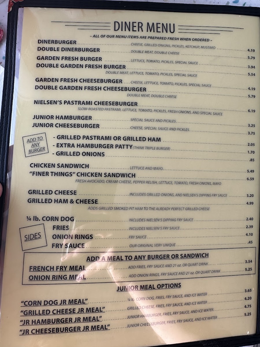 Nielsen's Frozen Custard menu board