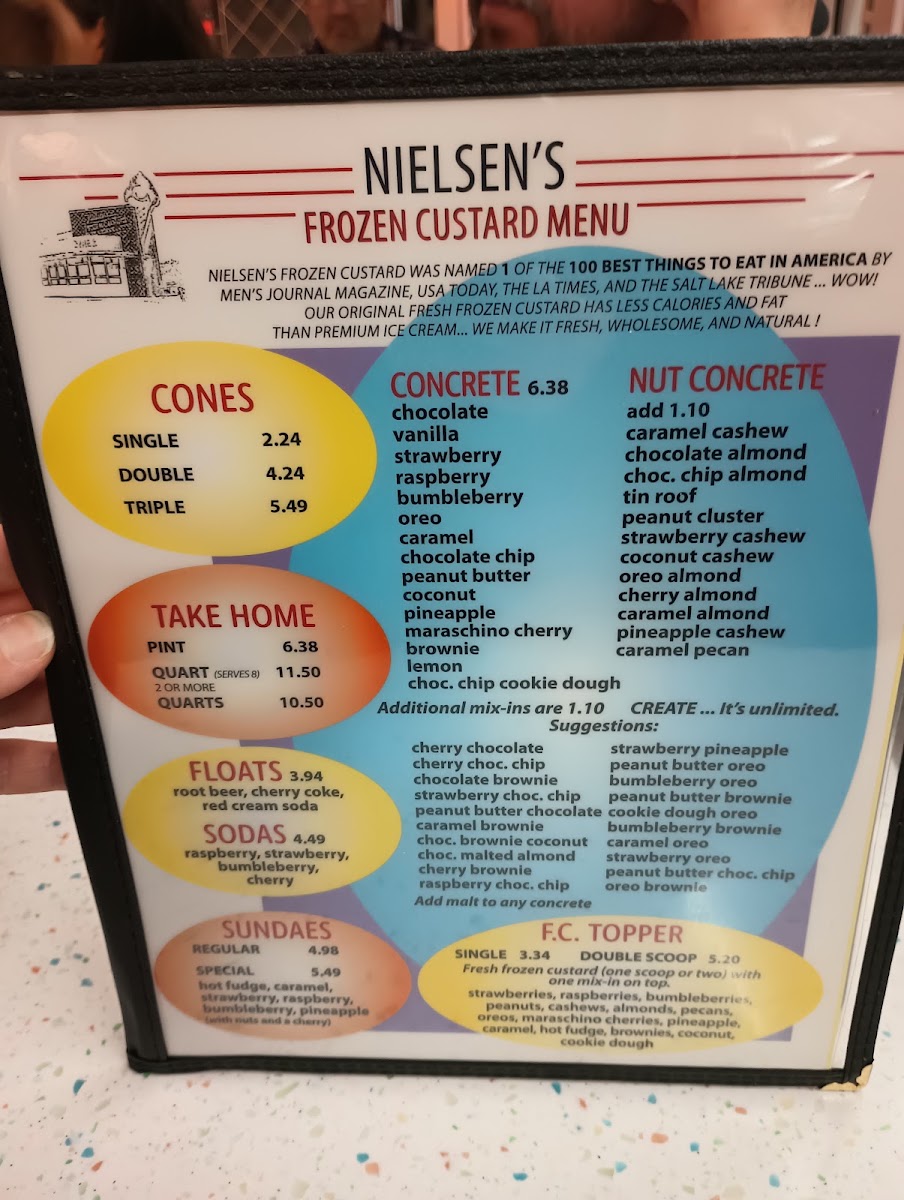Nielsen's Frozen Custard menu board