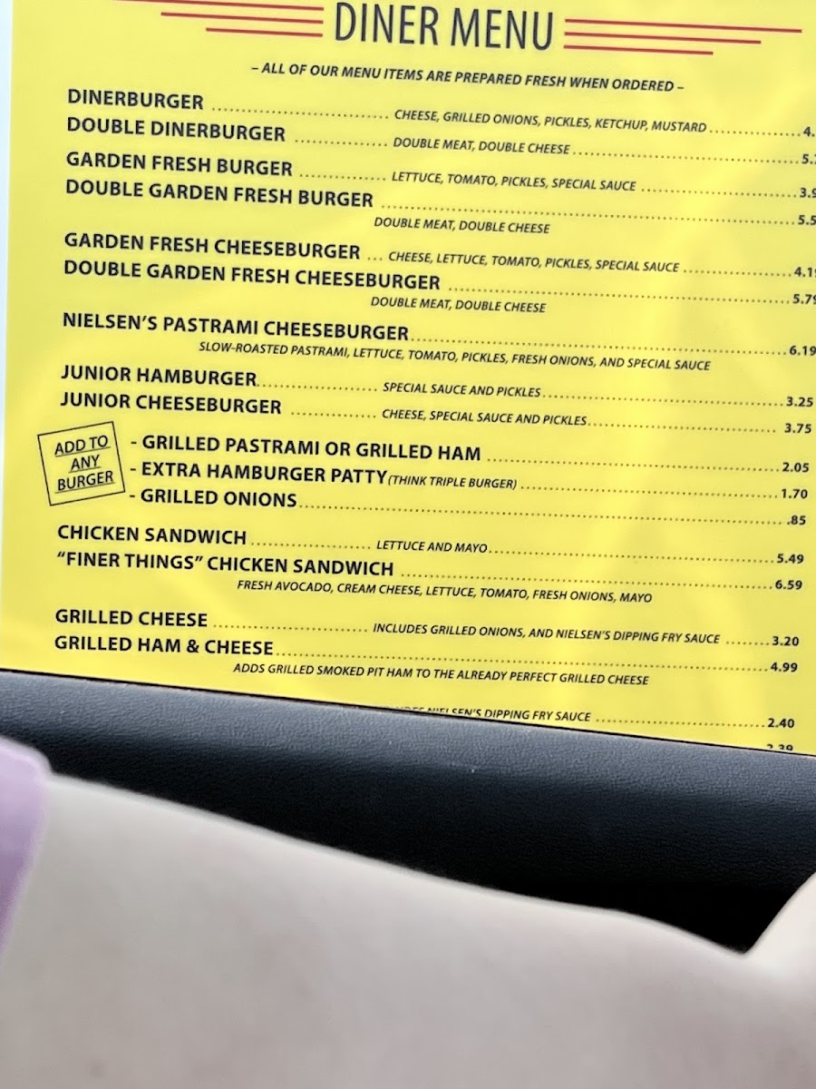 Nielsen's Frozen Custard menu board
