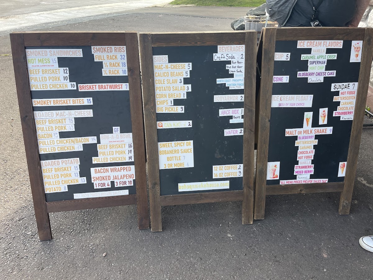 BoB-a-Q Smokehouse & Grill menu board