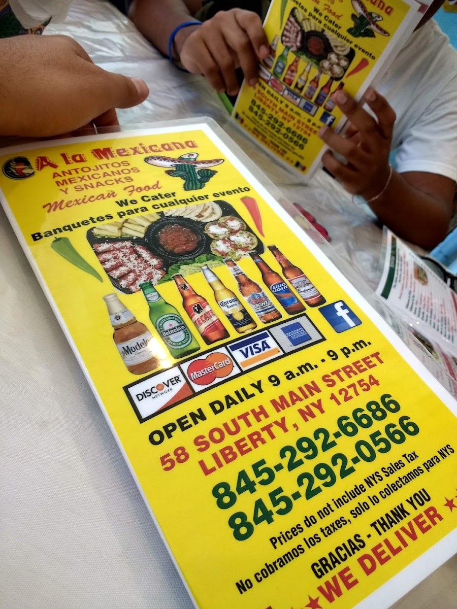 A la Mexicana menu board