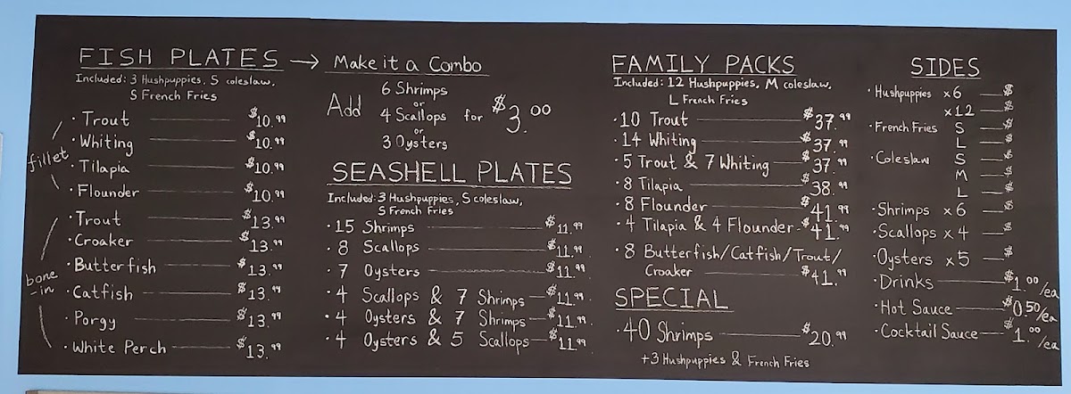 Mom's Fish Market & Deli menu board