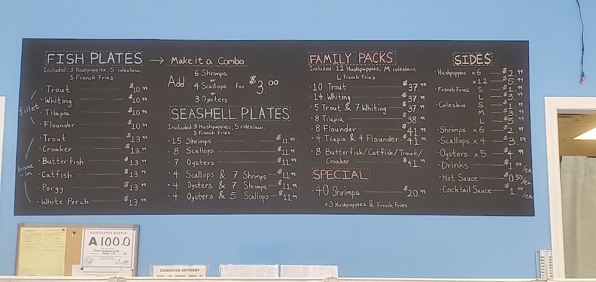 Mom's Fish Market & Deli menu board