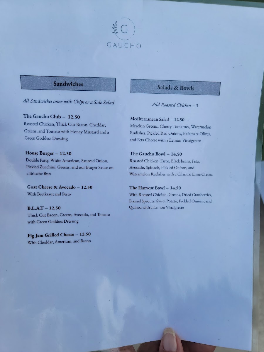 Gaucho Food Truck menu board