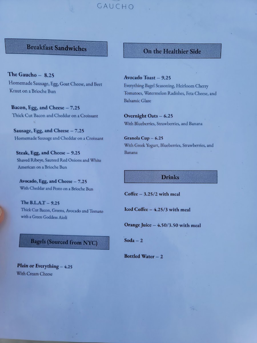 Gaucho Food Truck menu board