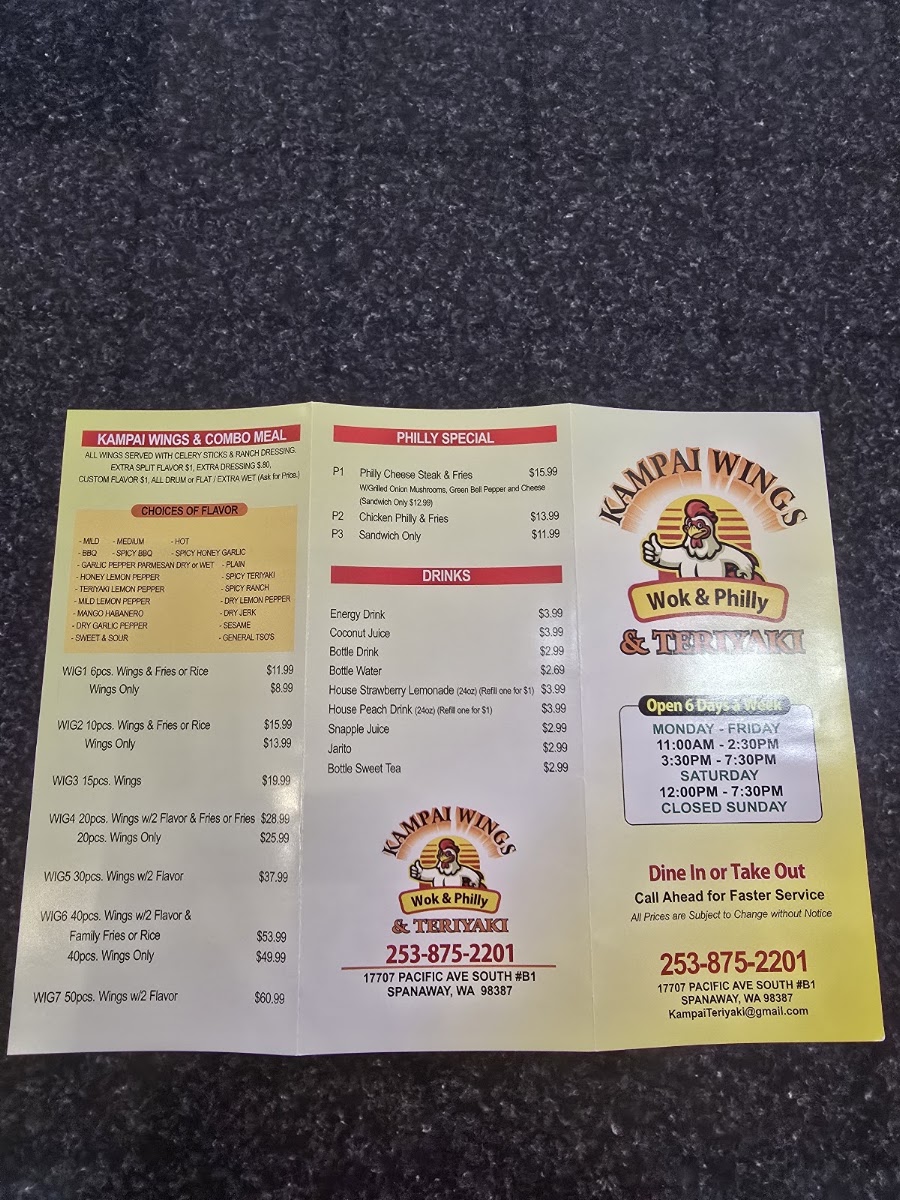 Kampai Wings & Teriyaki menu board