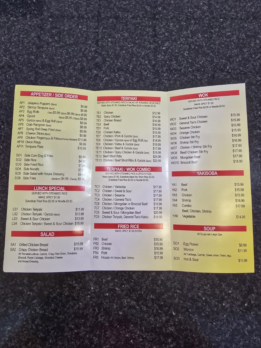 Kampai Wings & Teriyaki menu board