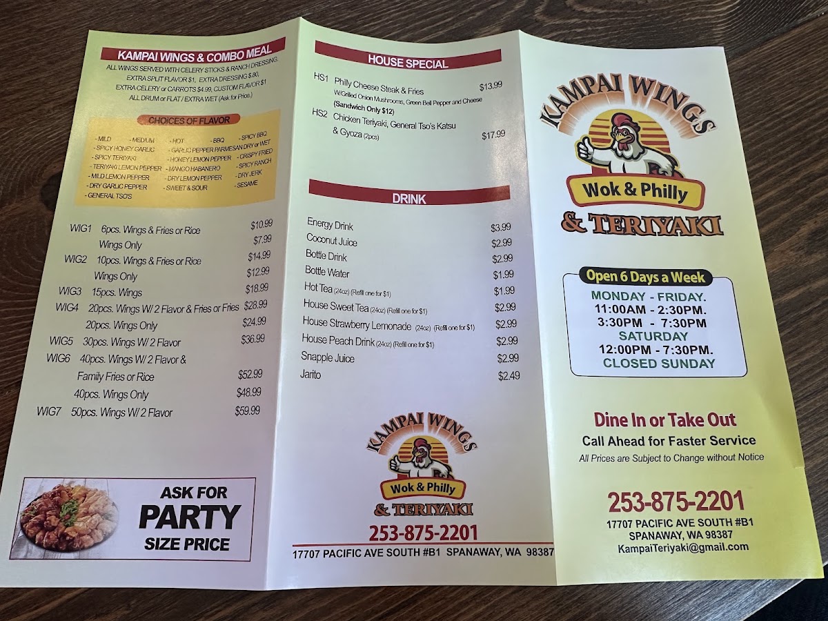 Kampai Wings & Teriyaki menu board