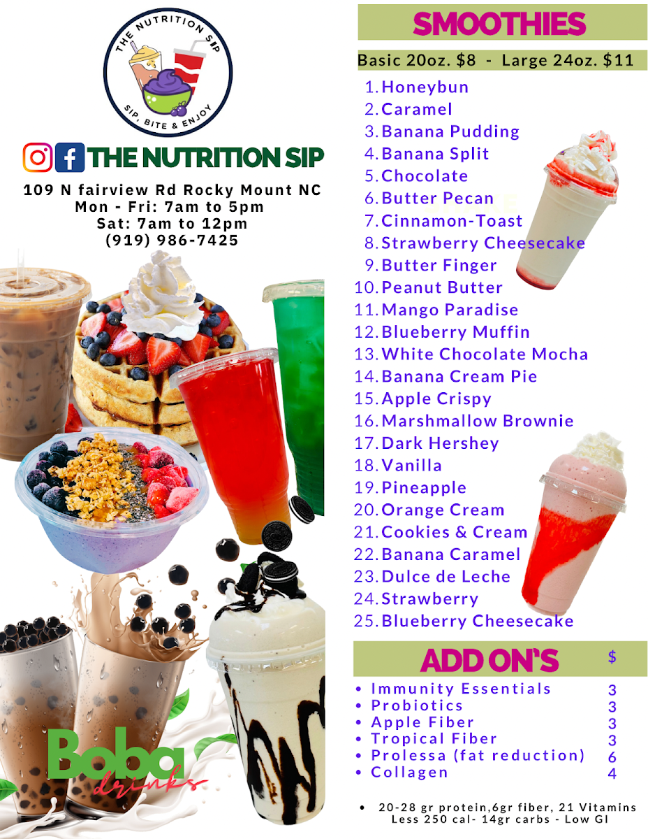 The Nutrition Sip menu board