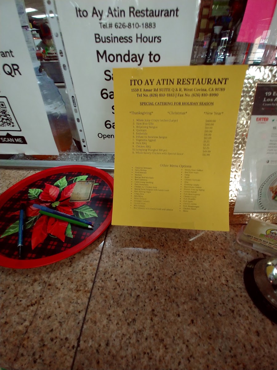 Ito Ay Atin Restaurant menu board