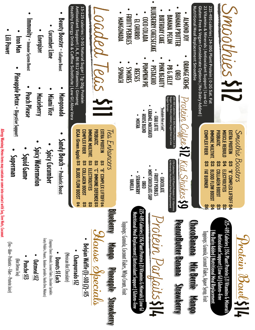 UNIQUE PROTEIN BAR menu board