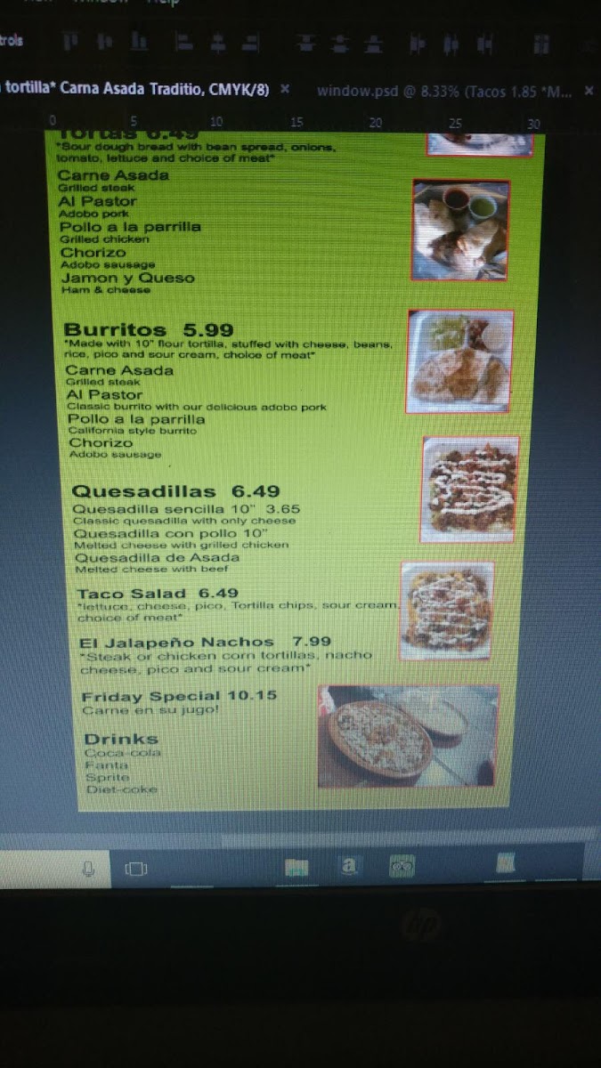 El Jalapeno Tacos menu board