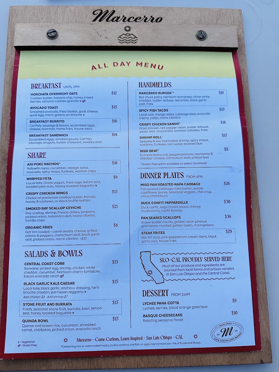 Marcerro menu board