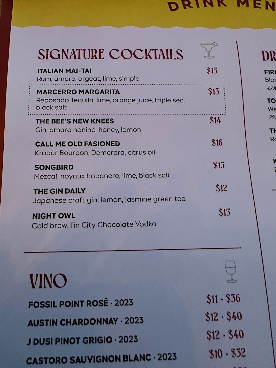 Marcerro menu board