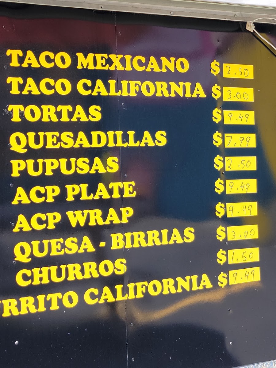 Tacos Los Chiles nc menu board
