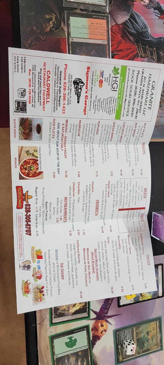 Tacos Los Chiles nc menu board