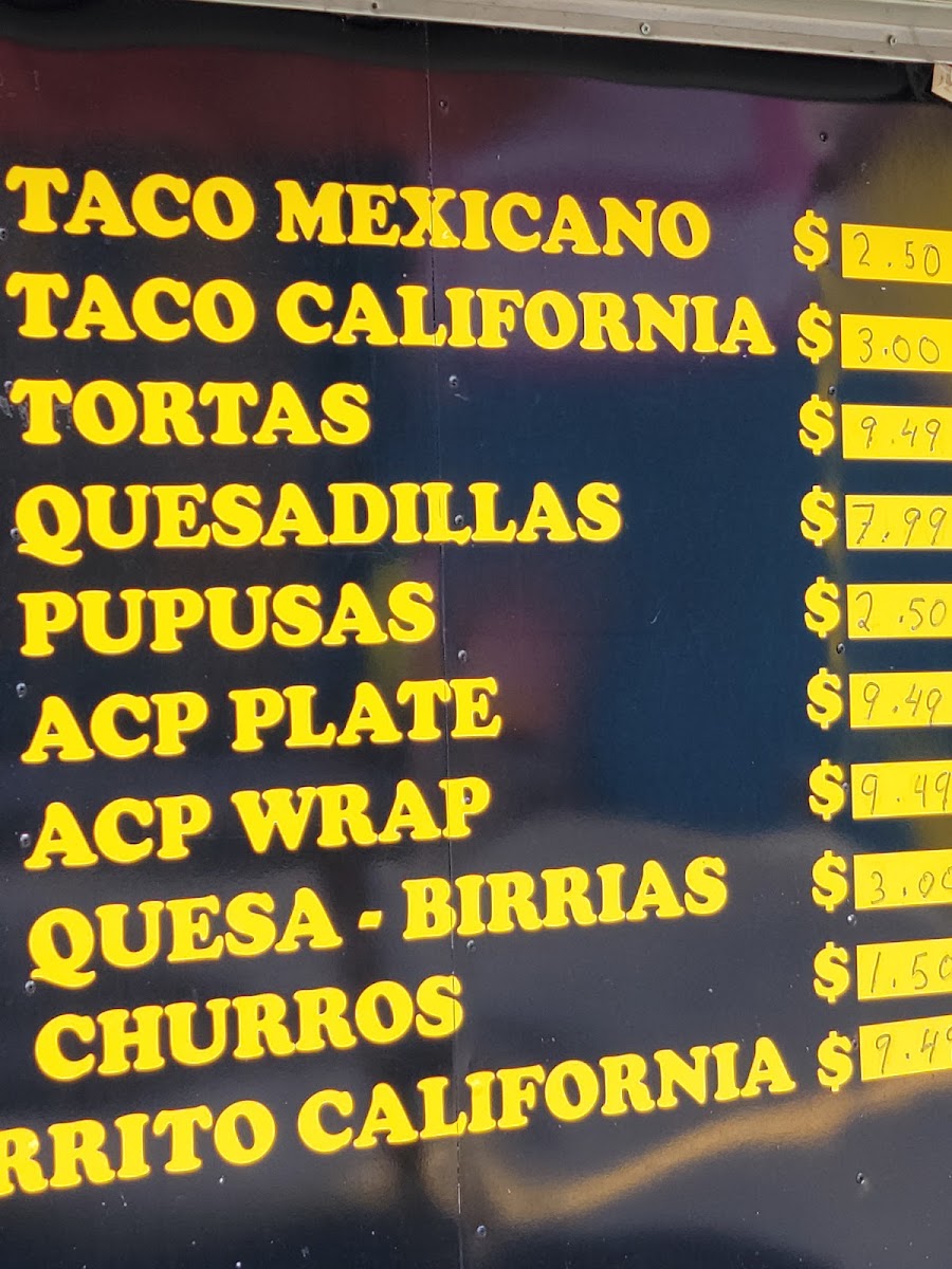 Tacos Los Chiles nc menu board