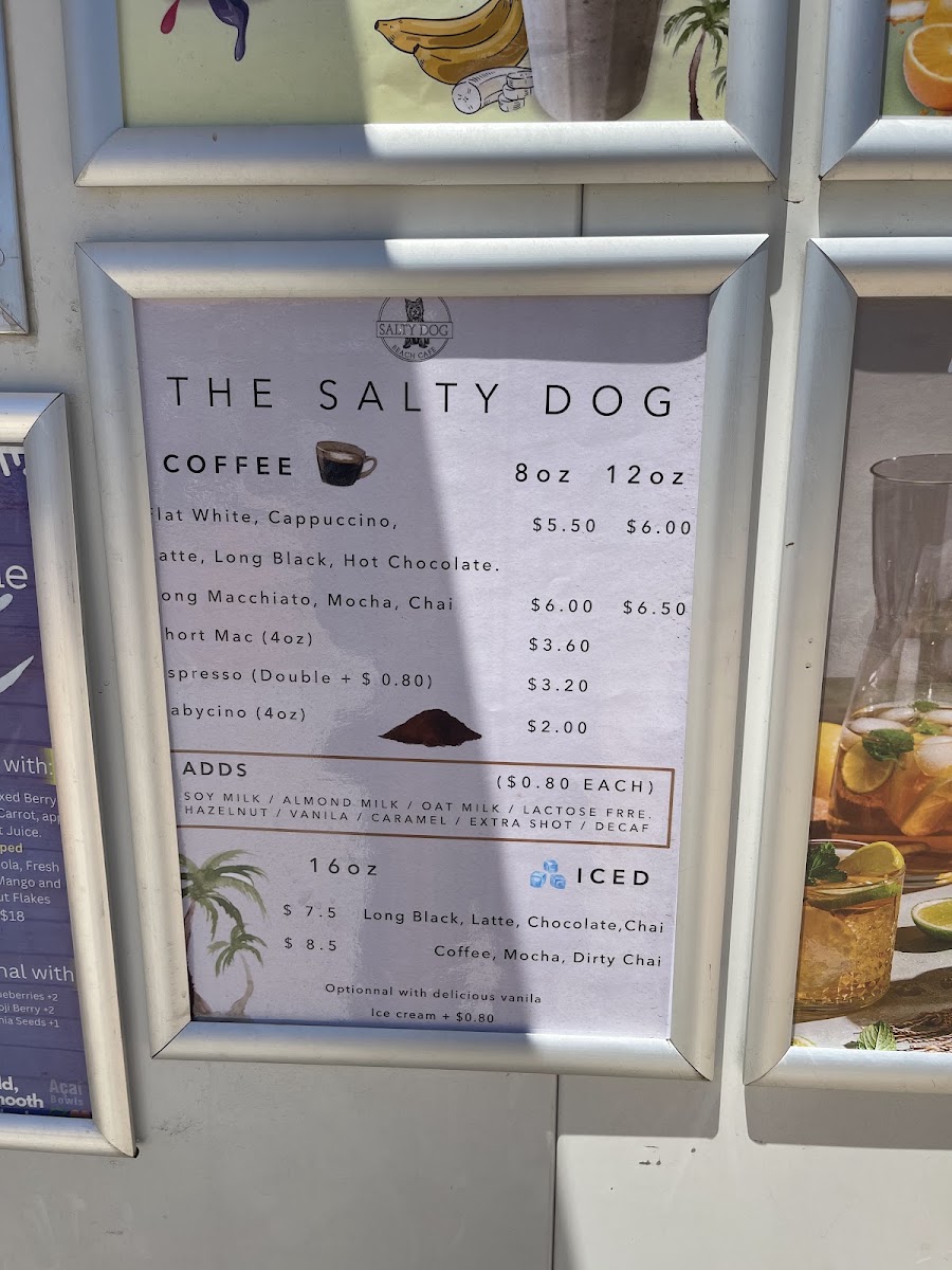 The Salty Dog Beach Cafe menu board