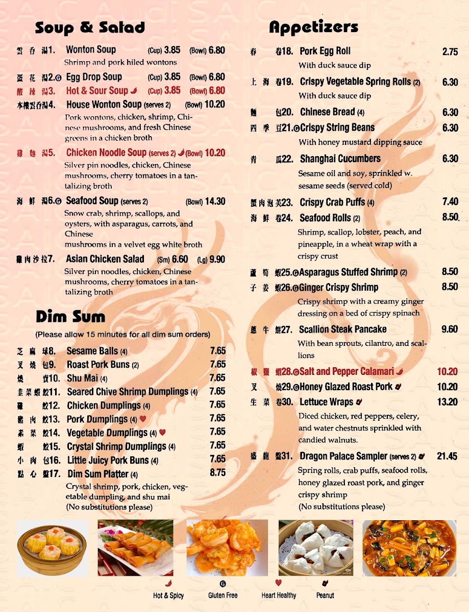 Dragon Palace Chinese Bistro menu board