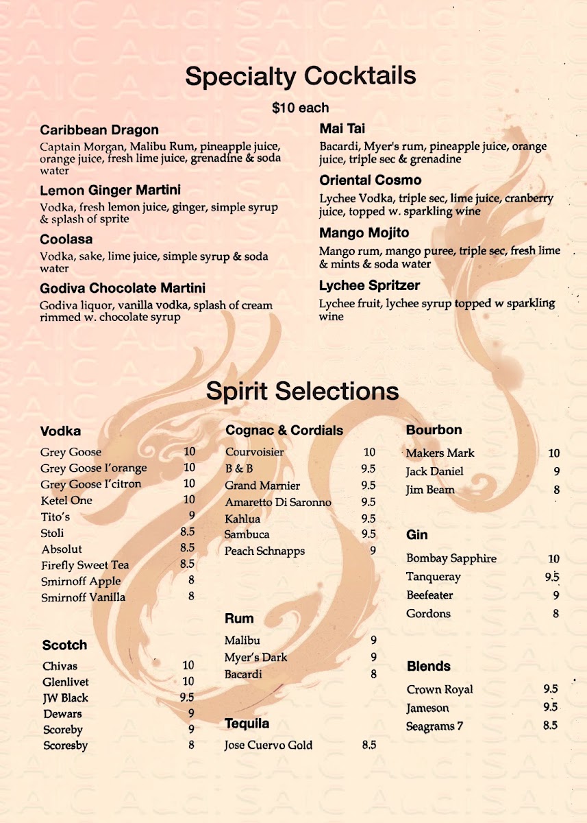 Dragon Palace Chinese Bistro menu board