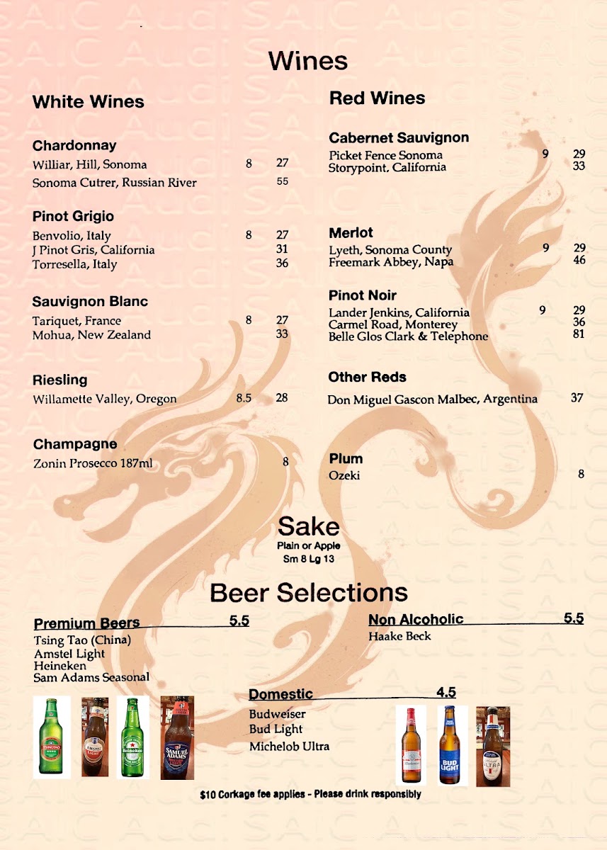 Dragon Palace Chinese Bistro menu board