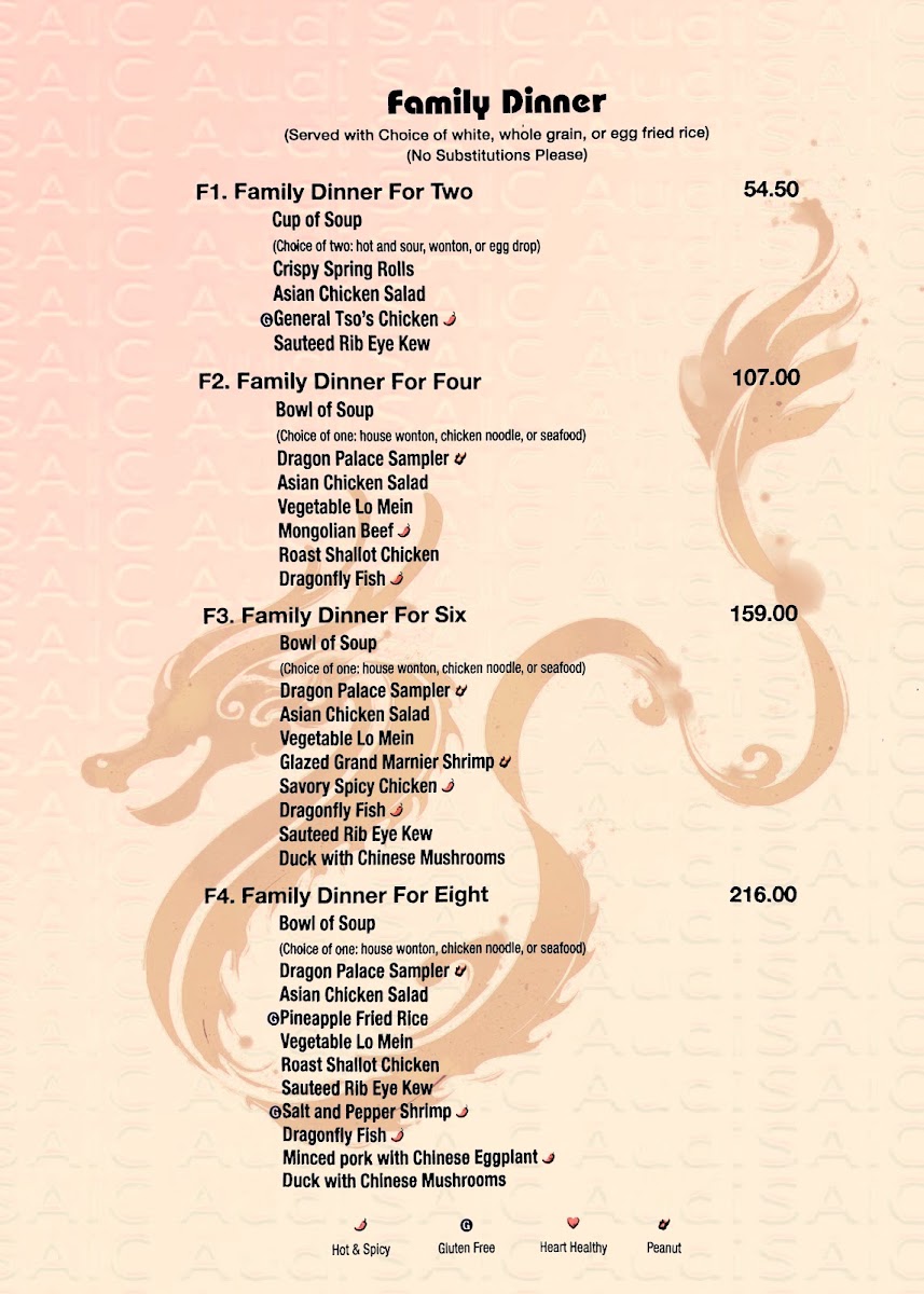 Dragon Palace Chinese Bistro menu board