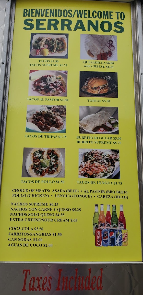 Los Serranos menu board