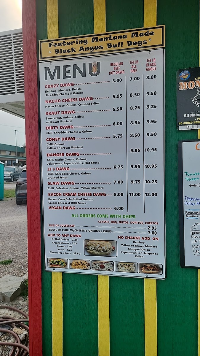 JJ's Dawg House menu board