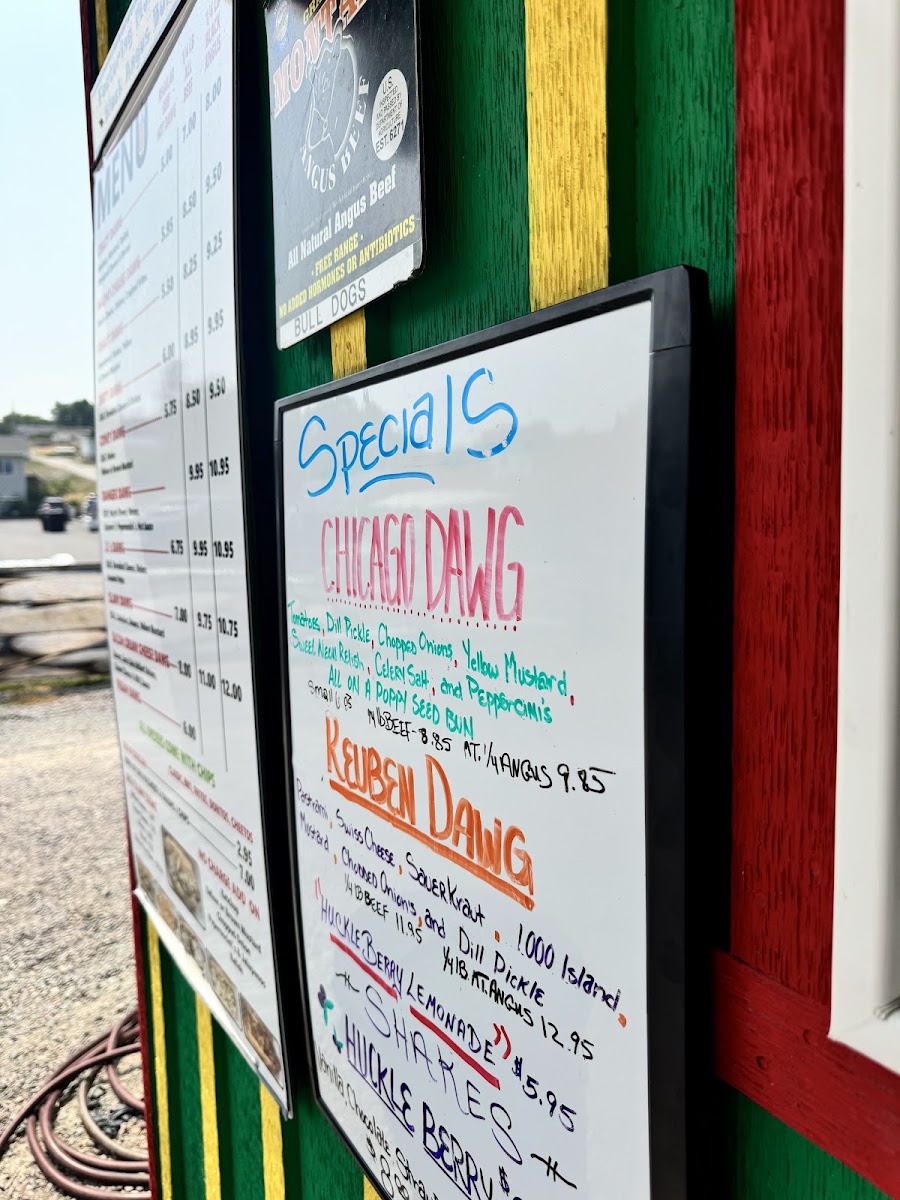 JJ's Dawg House menu board