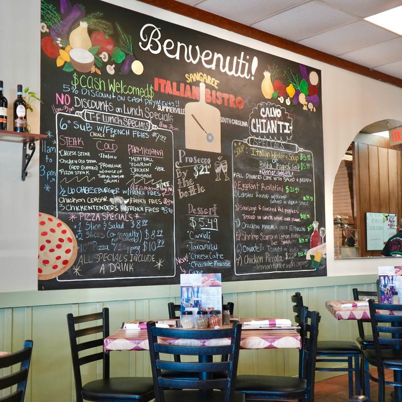 Sangaree Pizza menu board