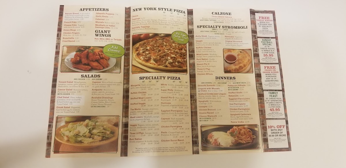 Sangaree Pizza menu board