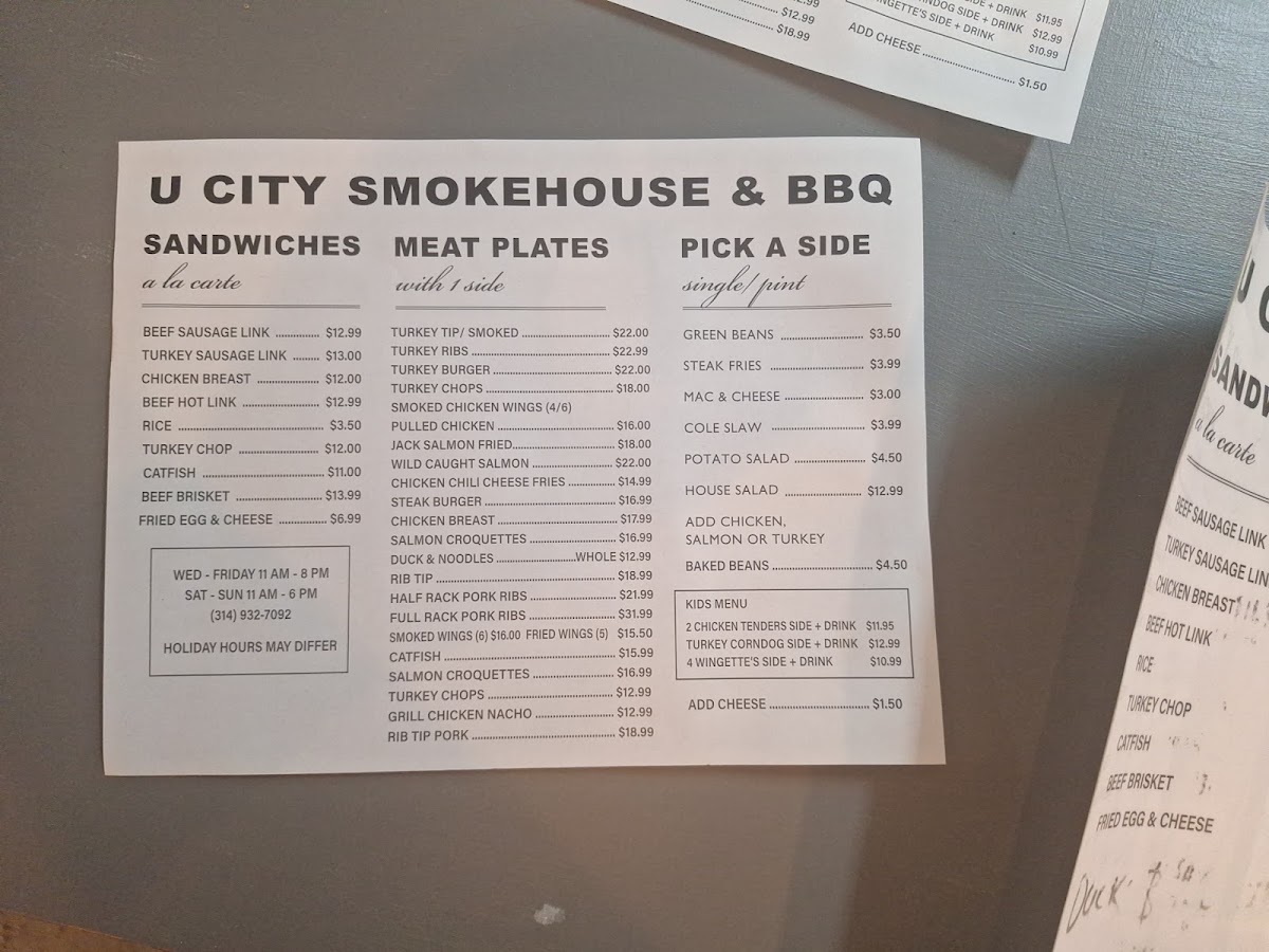 UCity SmokeHouse menu board