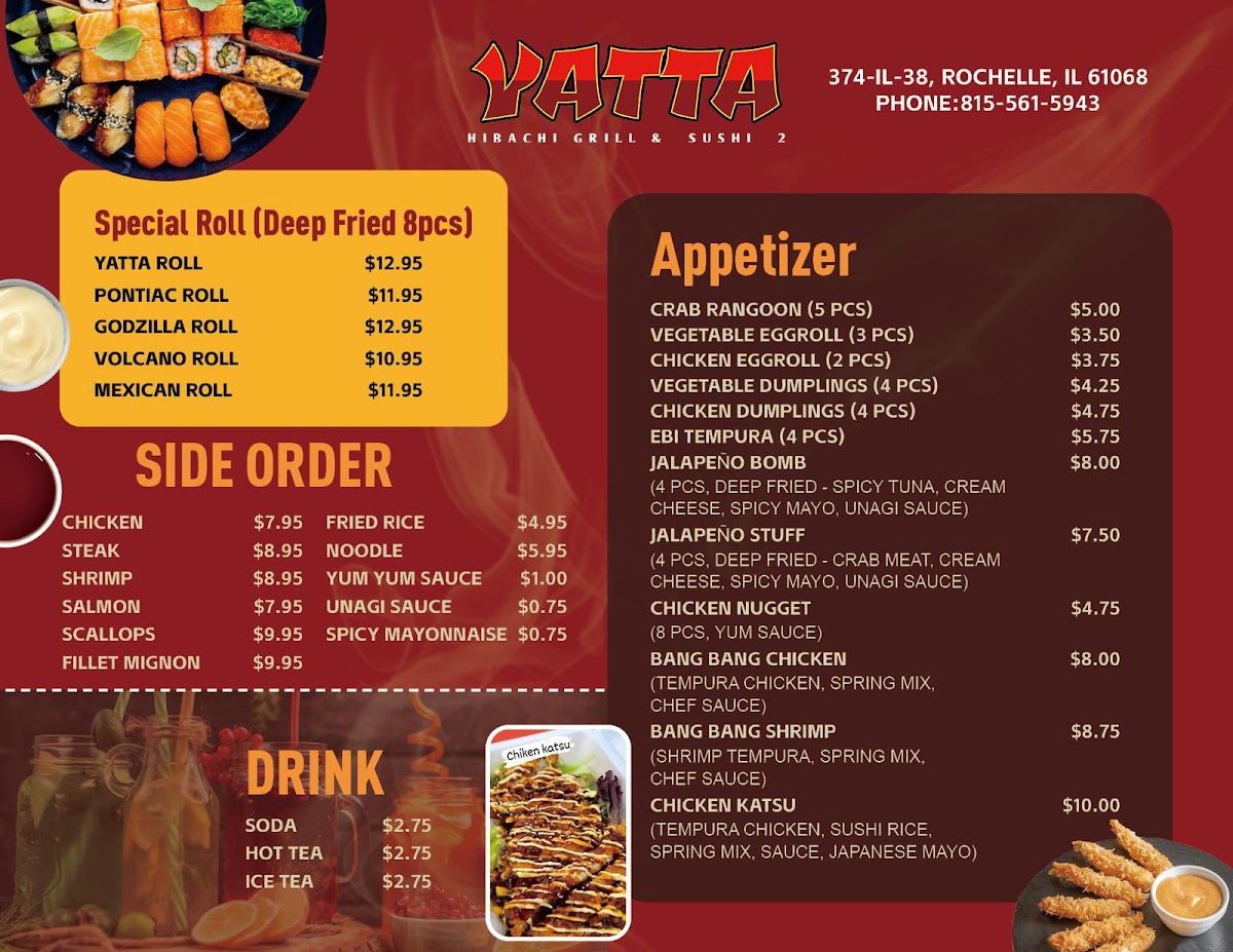 Yatta Habachi Grill & Sushi 2, Rochelle menu board