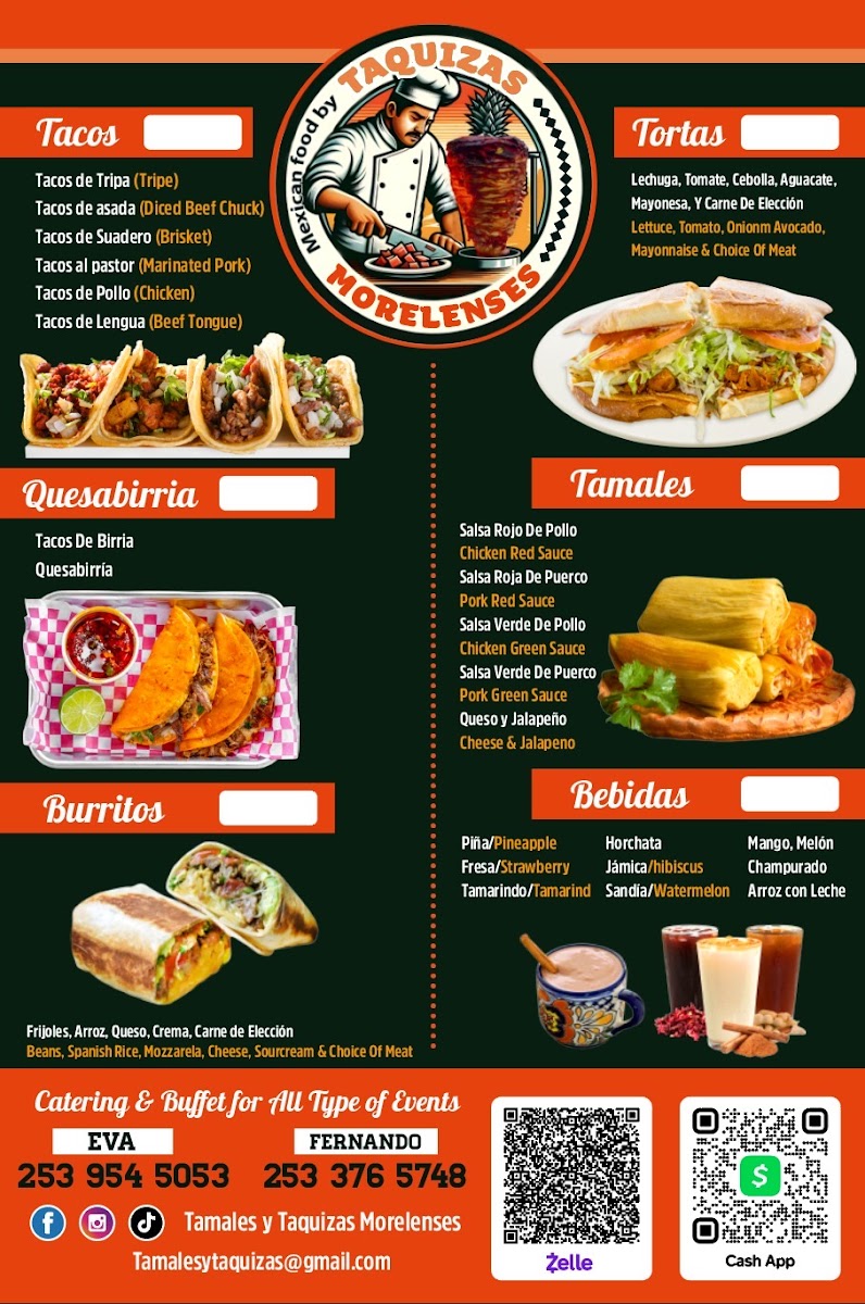 Taquizas Morelenses menu board