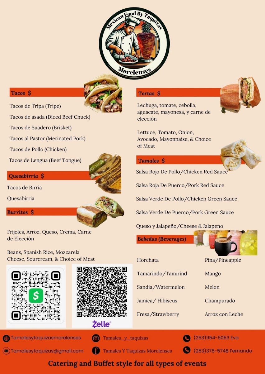 Taquizas Morelenses menu board