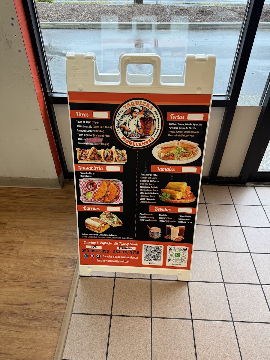 Taquizas Morelenses menu board