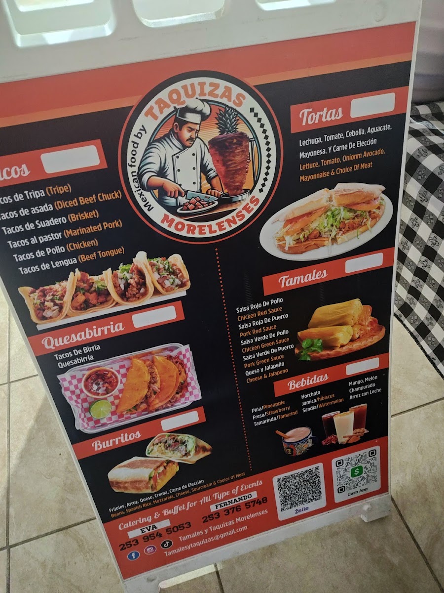 Taquizas Morelenses menu board
