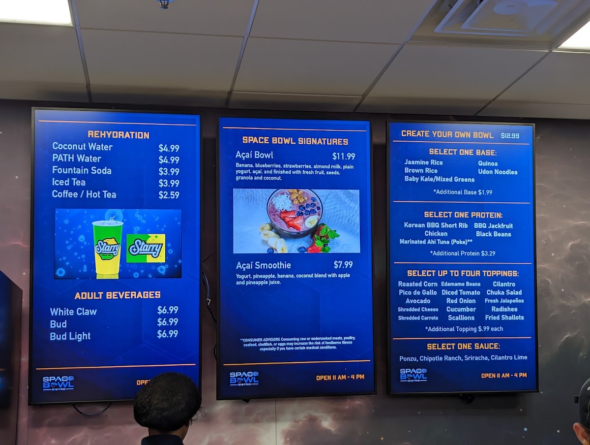 Space Bowl Bistro menu board