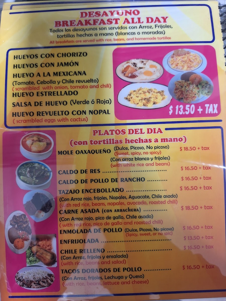 El Sabor de Oaxaca menu board
