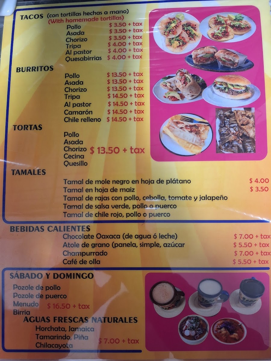 El Sabor de Oaxaca menu board