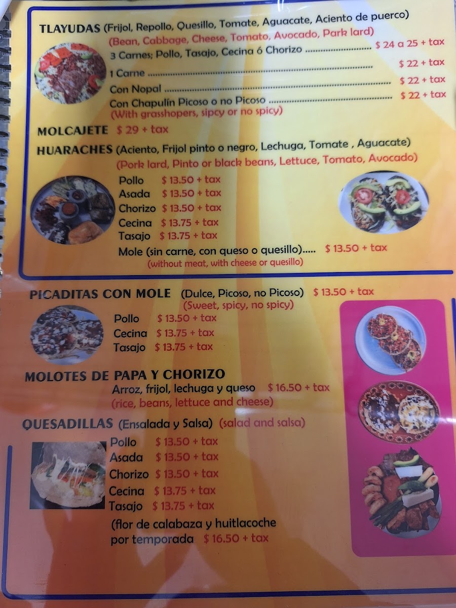 El Sabor de Oaxaca menu board