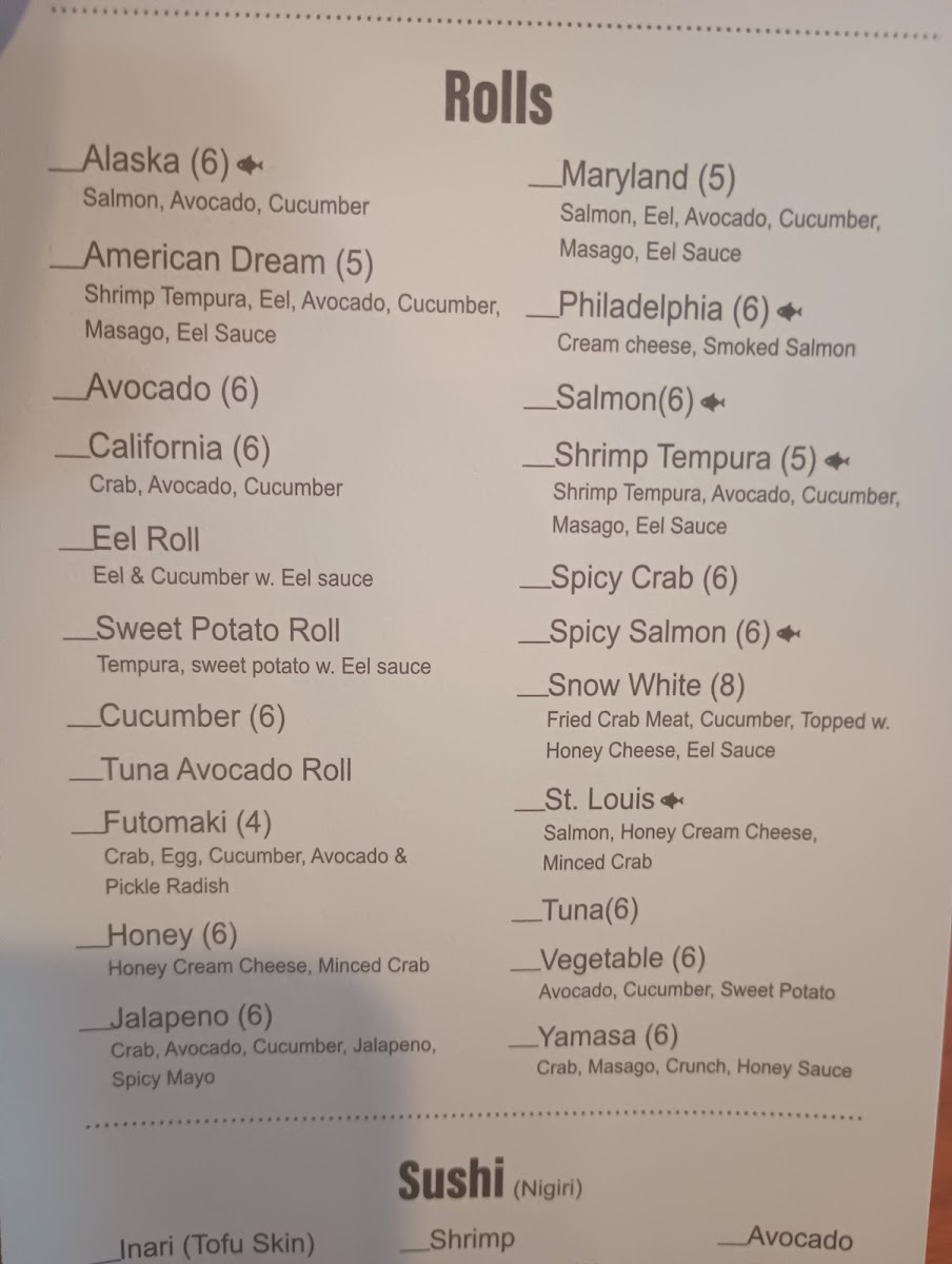 Sushi King menu board