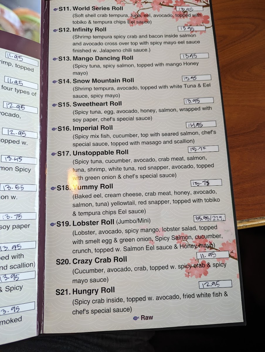 Sushi King menu board